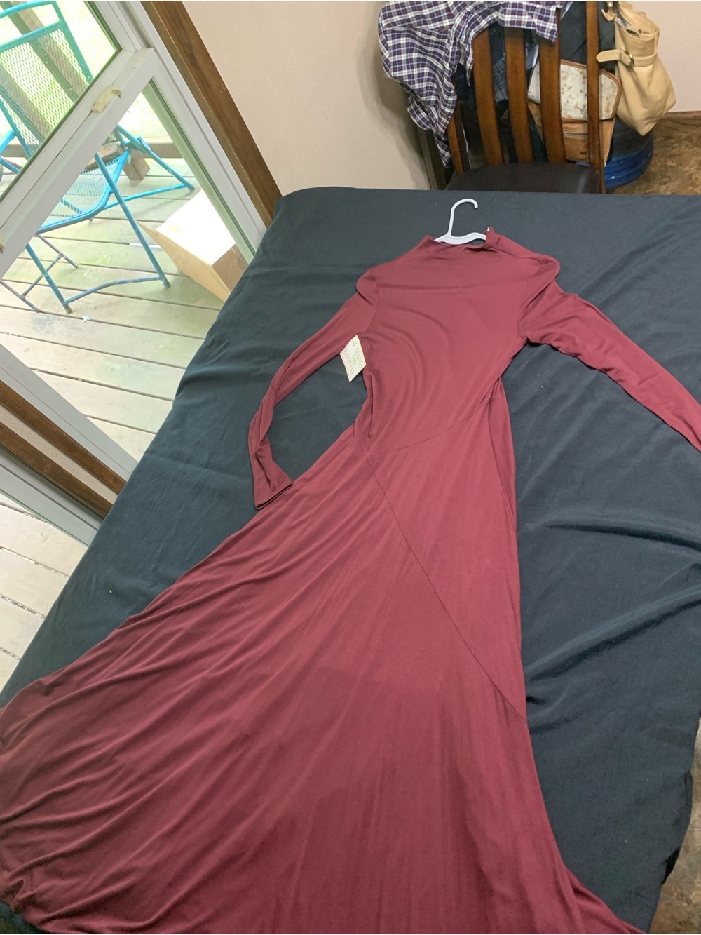 Bluivy Long Sleeve Mock Neck Maxi Dress - burgundy